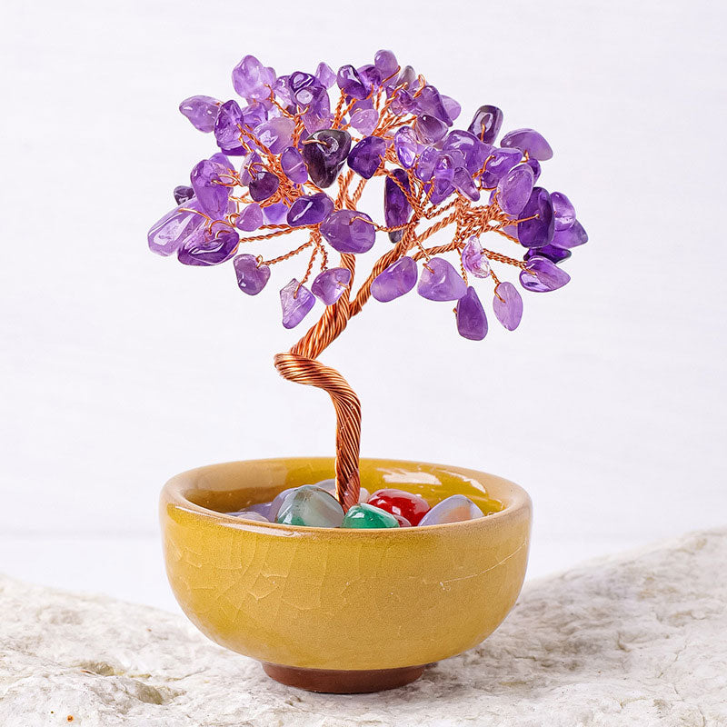 Natural Citrine Crushed Stone Agate Tumbled Stone Tree of Life Ornaments