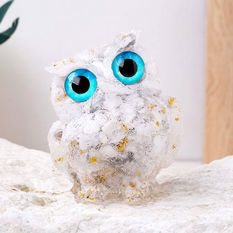 Natural Crystal Gravel Drip Resin Owl Ornaments