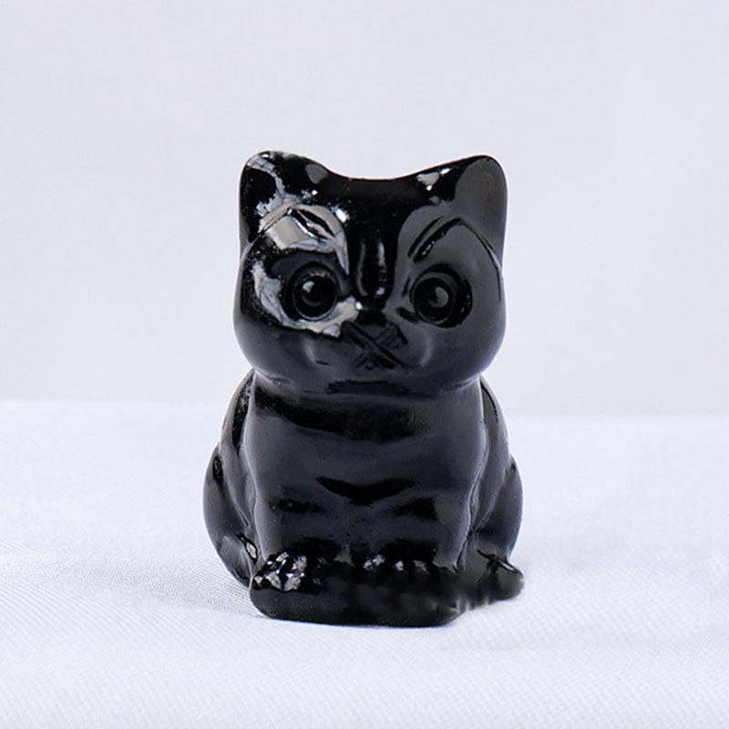 Natural Crystal Rough Stone Polished Cat Animal Ornaments