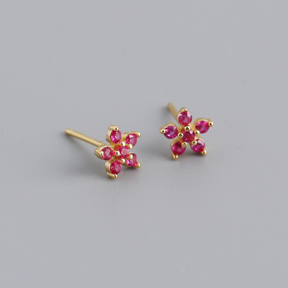 S925 Silver Multi-color Flower-shaped Zircon Earrings