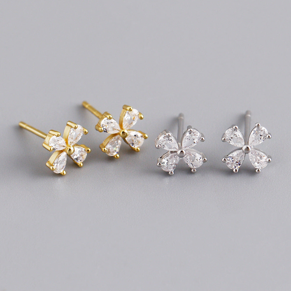 S925 Silver Flower-shaped Zircon Earrings