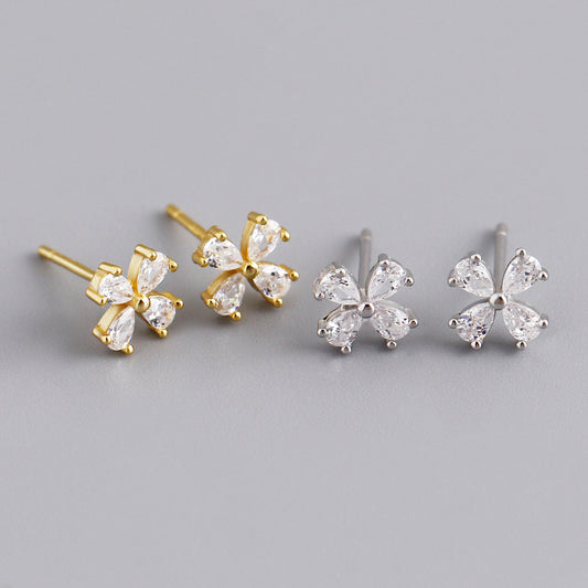 S925 Silver Flower-shaped Zircon Earrings