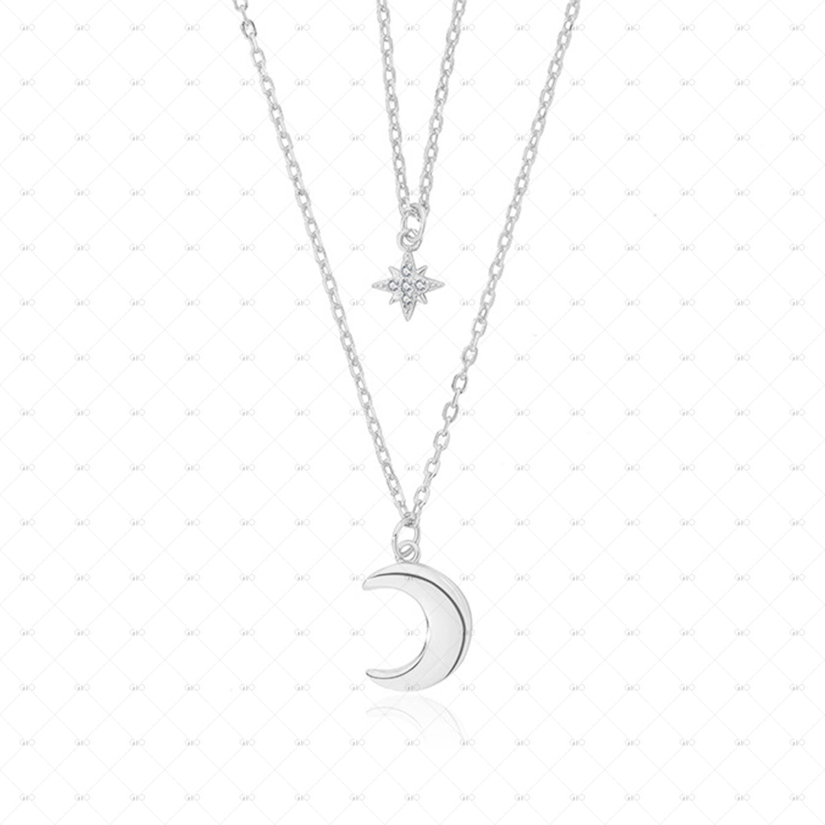 S925 Silver Double Layer Moon Star Zircon Necklace