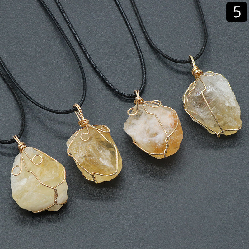 Topaz Pendant Amethyst Necklace Wrapped in Silk