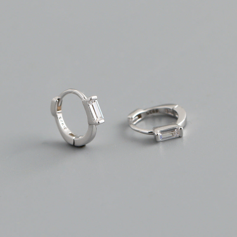 S925 Silver Square Zircon Hoop Earrings