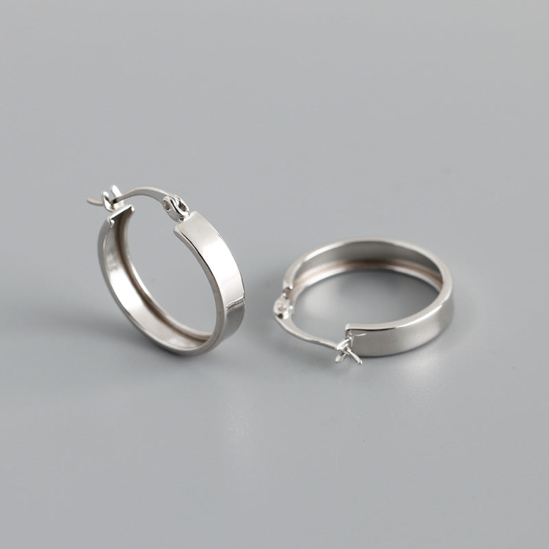 S925 Silver Wide Flat Hoop Earrings