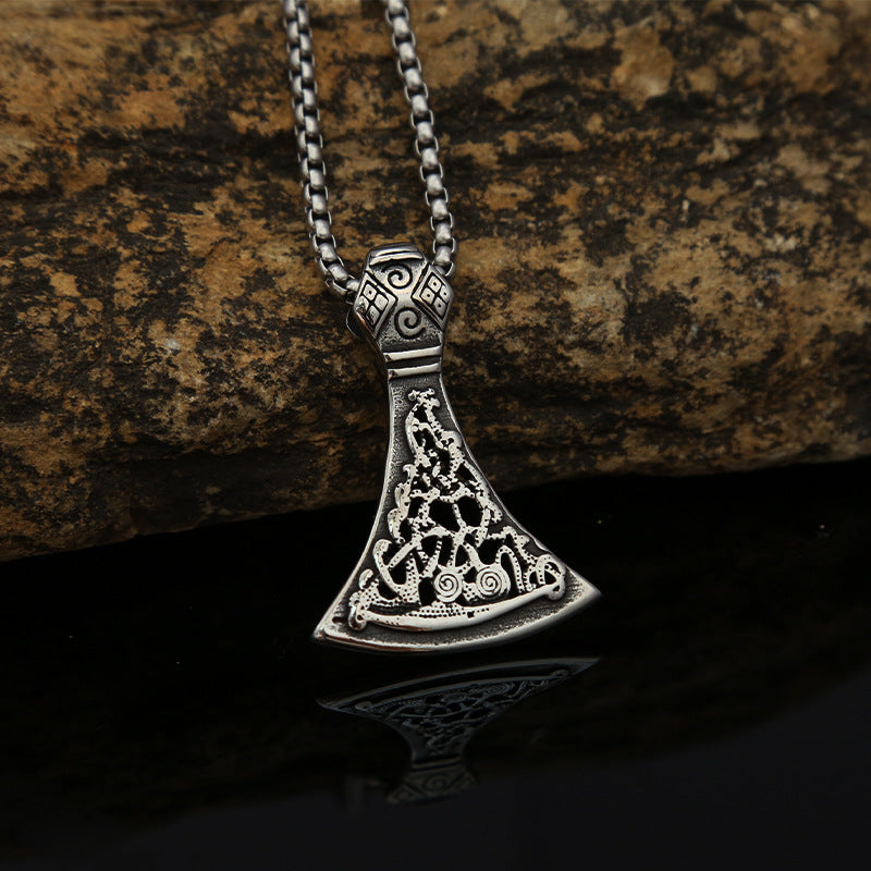 Men's Viking Style Hollow Pattern Axe Necklace