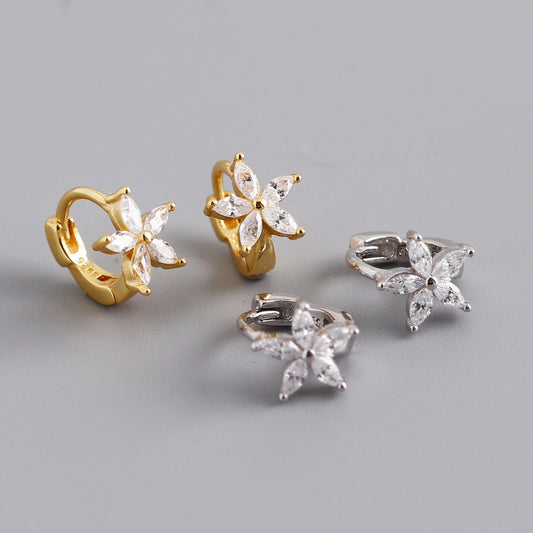 S925 Silver Flower Shape Zirconia Round Earrings