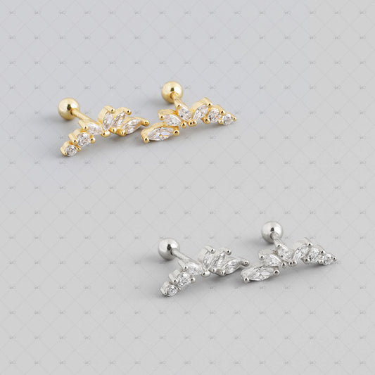 S925 Silver Geometric Zircon Screw Bead Earrings