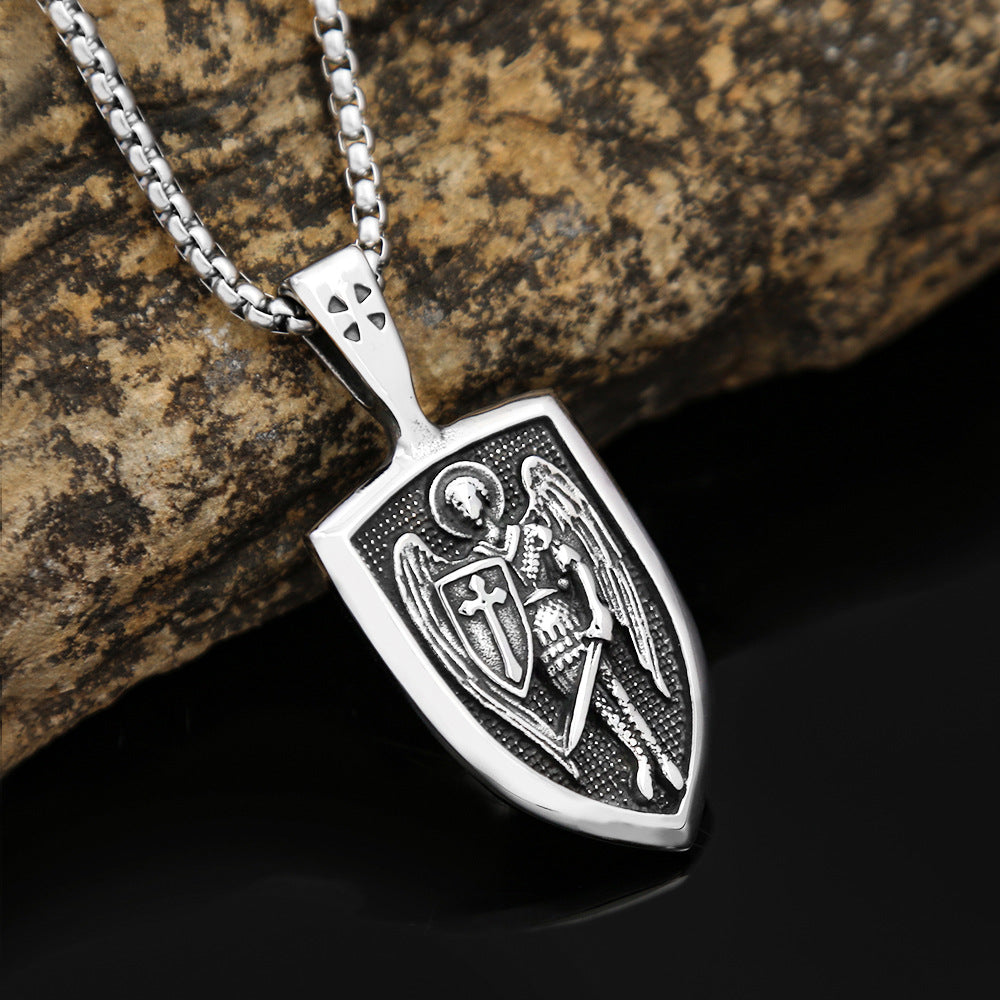 Viking Style Vintage Angel Cross Shield Necklace