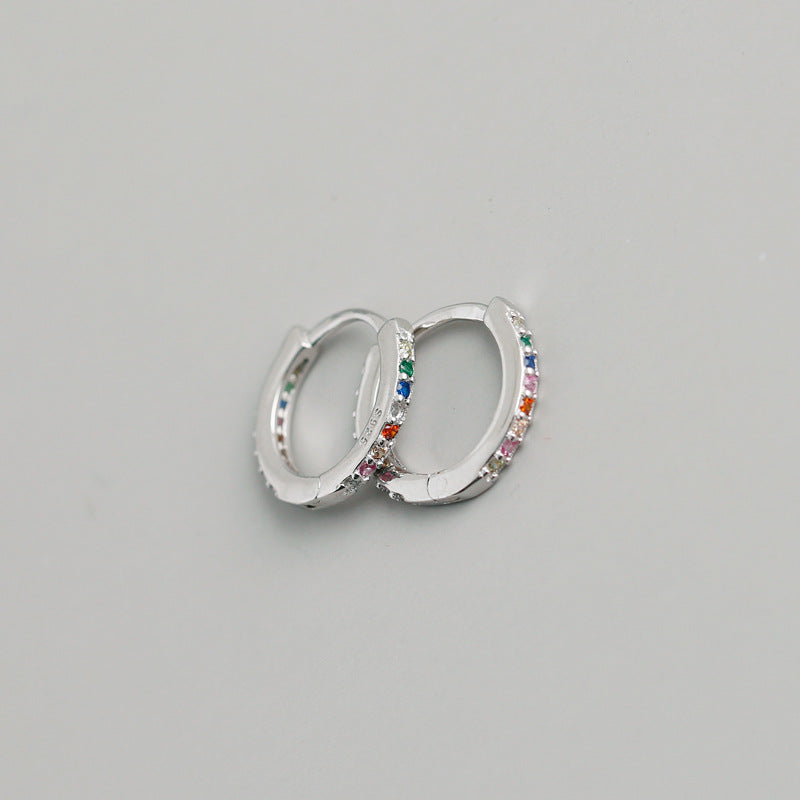 S925 Silver Versatile Multi-Color Zircon Round Earrings