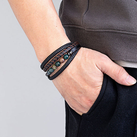 Multi-layer Leather Rope Hand Woven Stone Bracelet