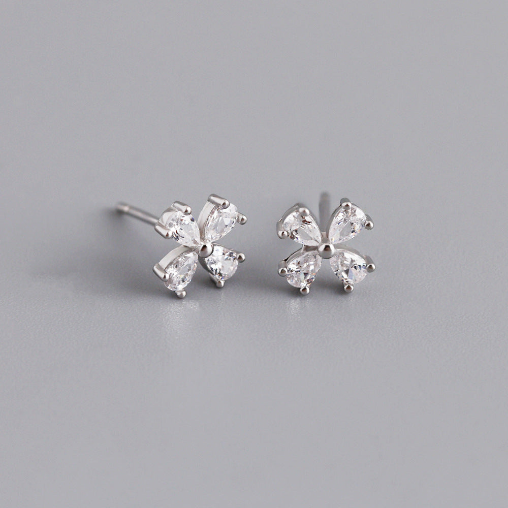 S925 Silver Flower-shaped Zircon Earrings