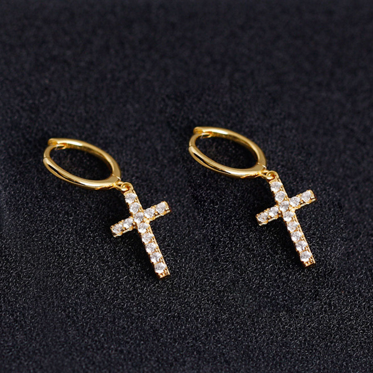 S925 Silver Cross Shape Zircon Round Earrings