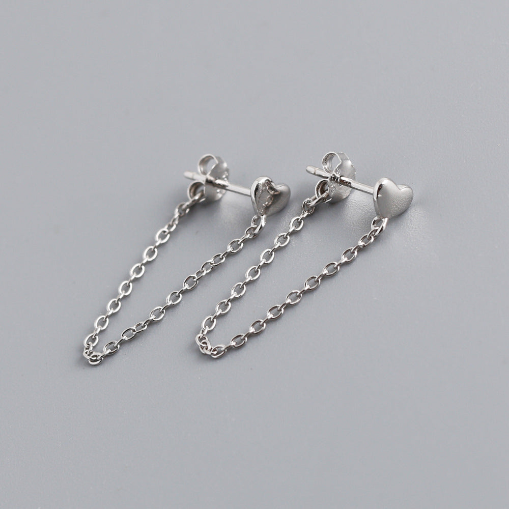 S925 Silver Heart-shaped Tassel Chain Earrings