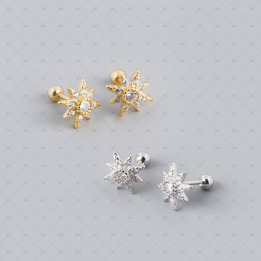 S925 Silver Shiny Star Screw Earrings