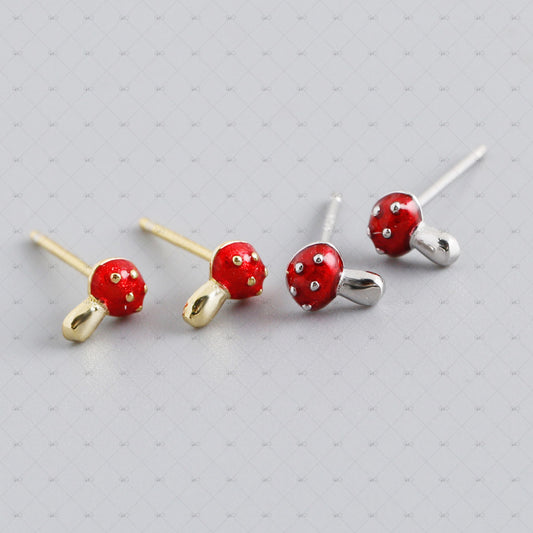 S925 Silver Red Mushroom Shape Oil Drop Earrings