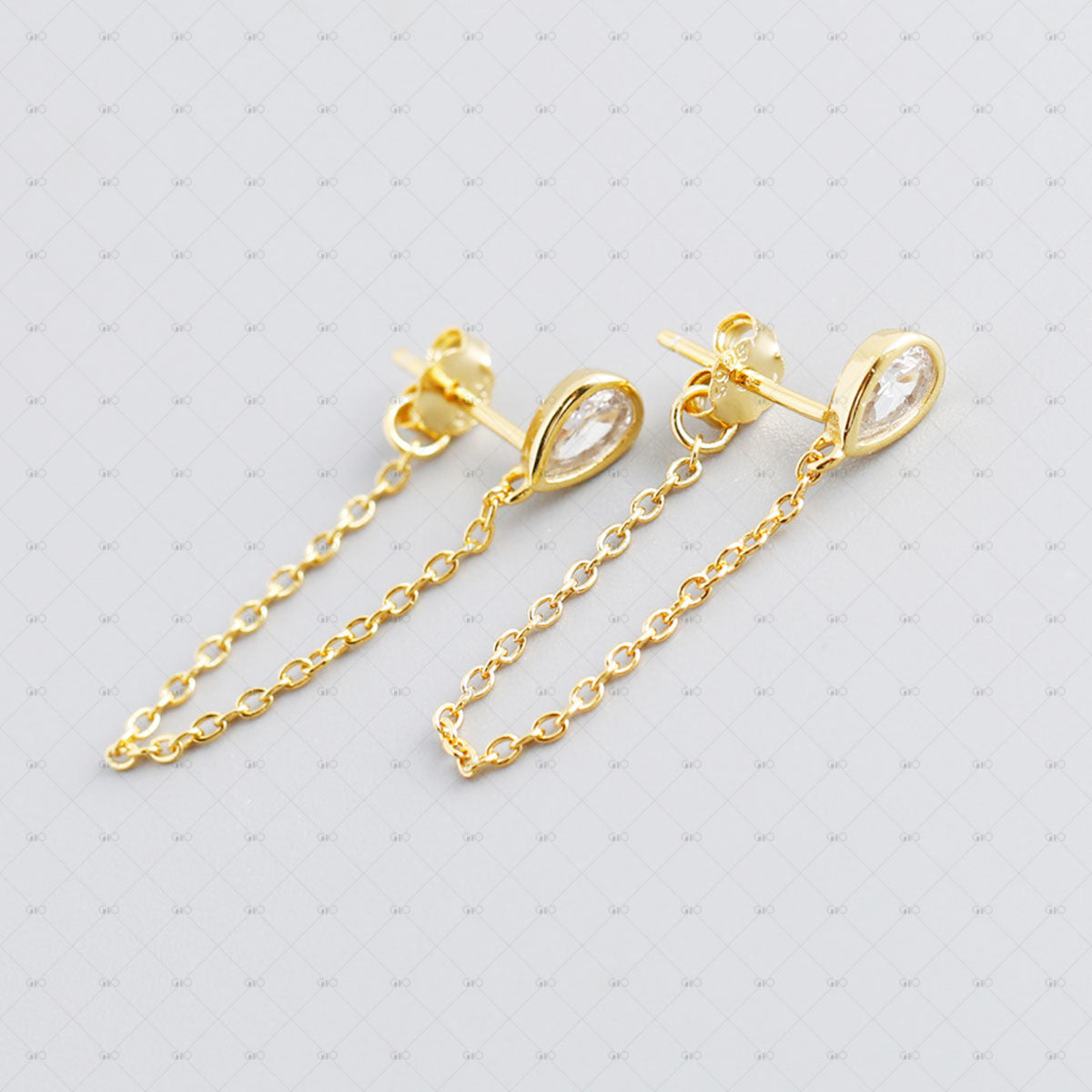 S925 Silver Drop Shape Zircon Chain Earrings