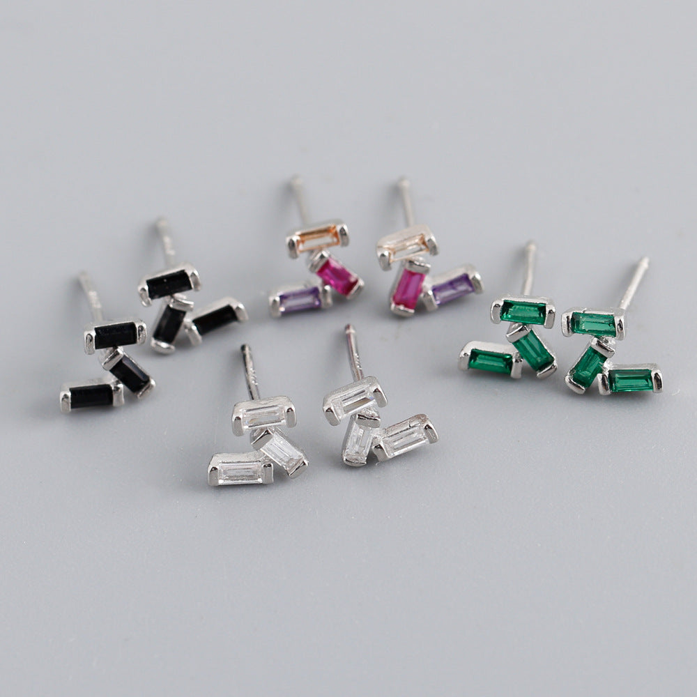 S925 Silver Small Square Colored Zirconia Earrings