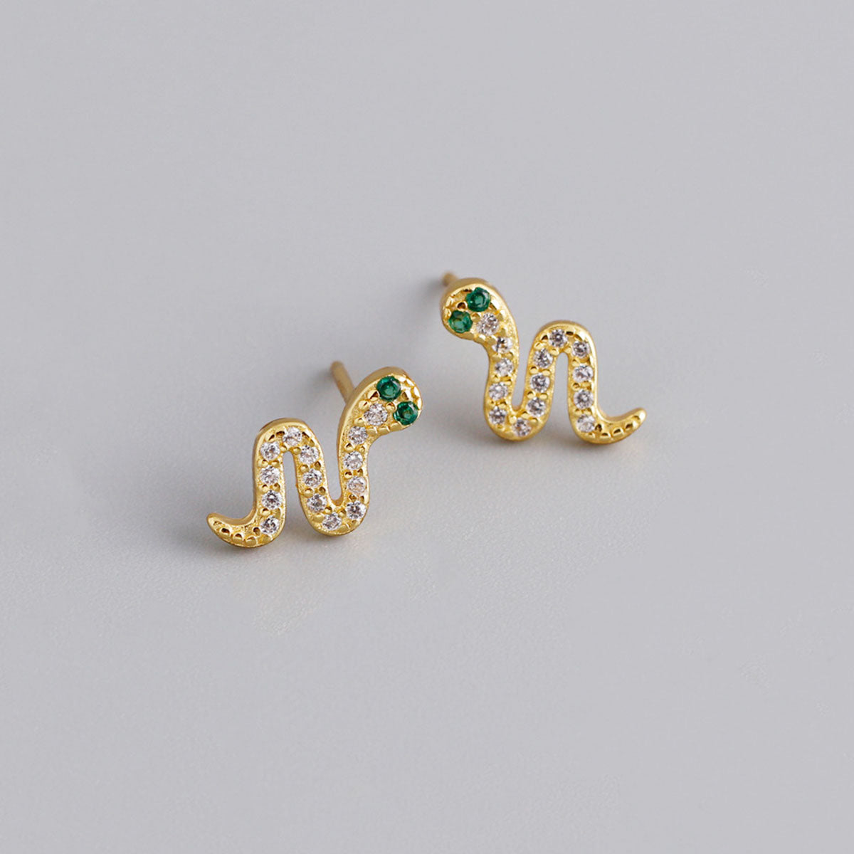 S925 Silver Animal Snake Shape Green Eyes Zircon Earrings