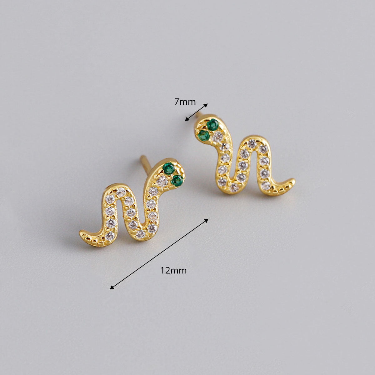 S925 Silver Animal Snake Shape Green Eyes Zircon Earrings