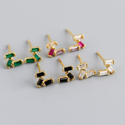 S925 Silver Small Square Colored Zirconia Earrings