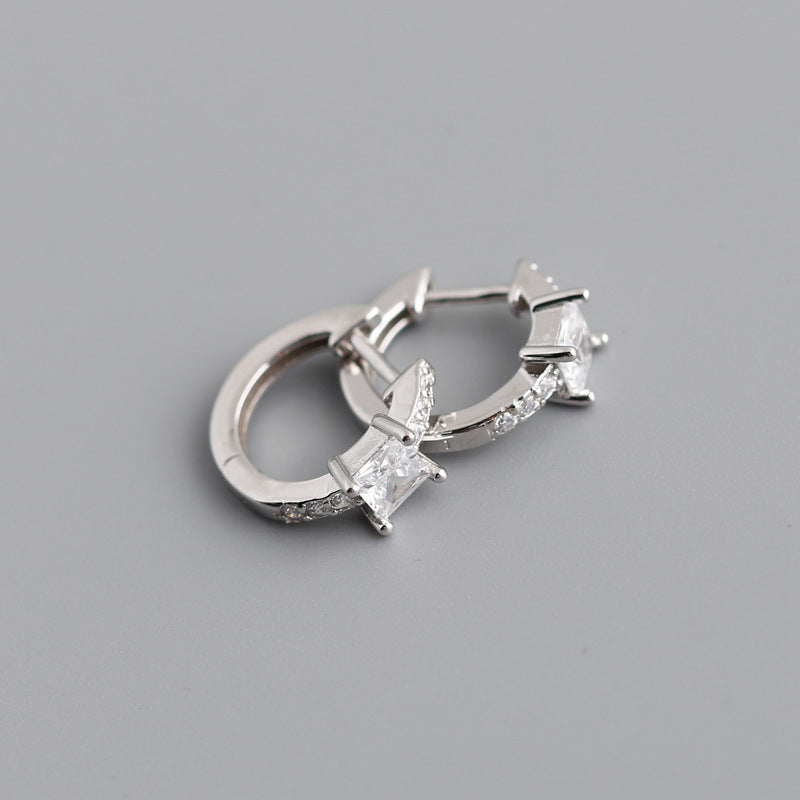 S925 Silver Colored Square Zircon Earrings