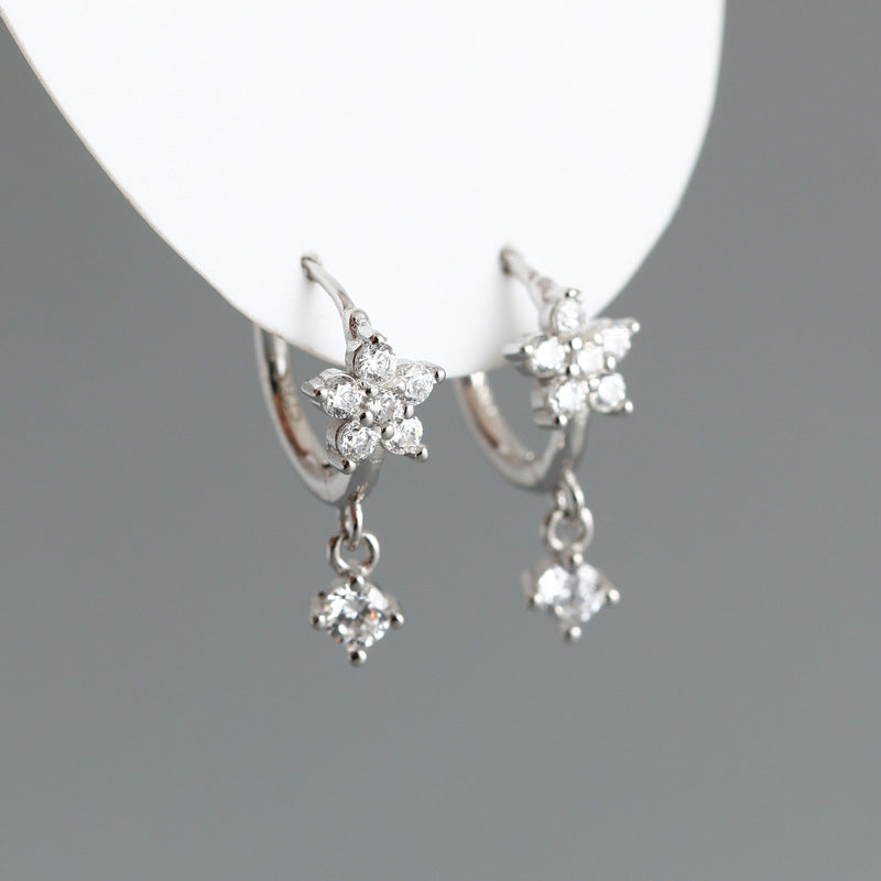 S925 Silver Multi-color Flower Shape Zircon Earrings