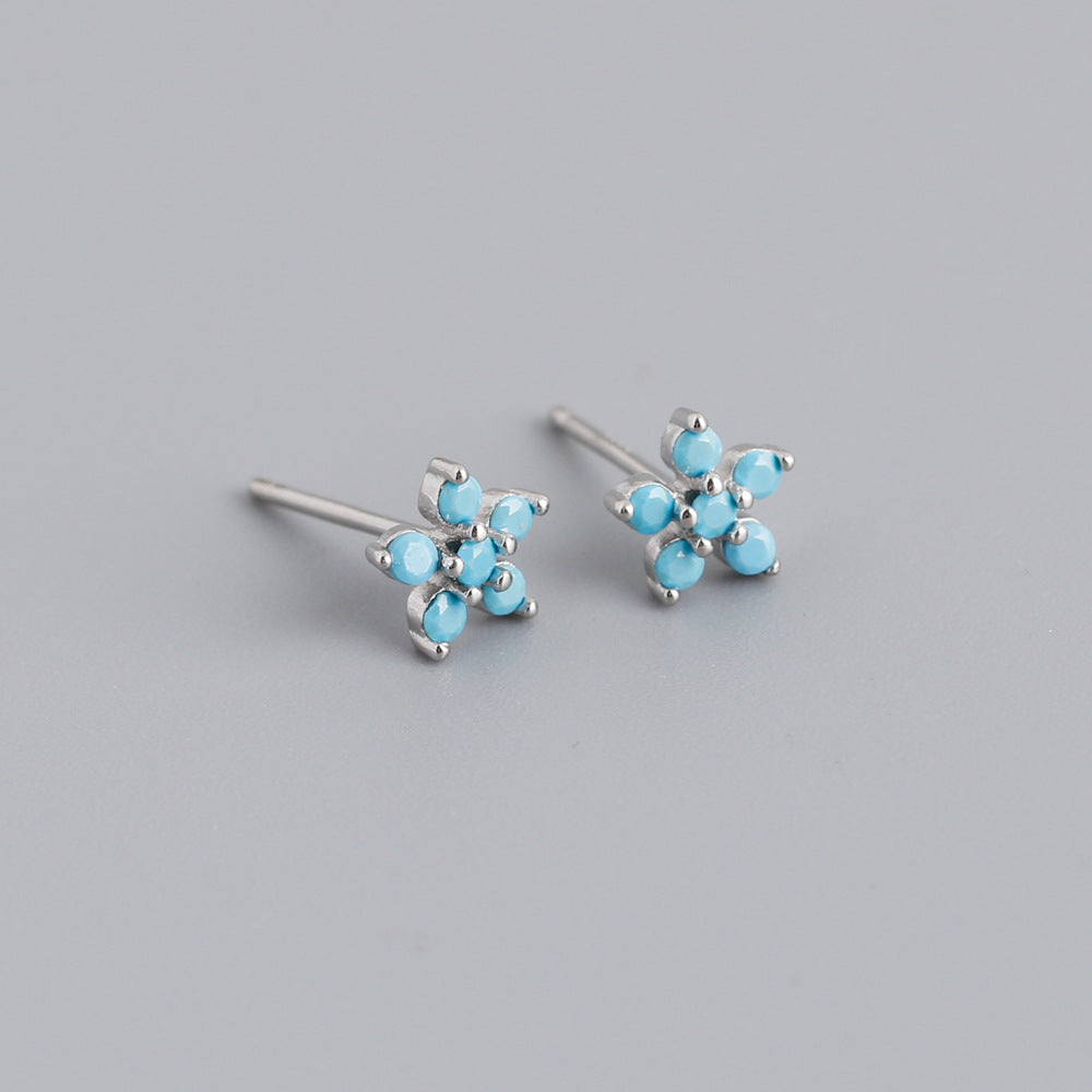 S925 Silver Multi-color Flower-shaped Zircon Earrings