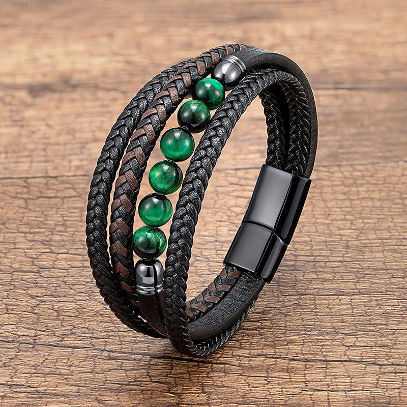 Multi-layer Leather Rope Hand Woven Stone Bracelet