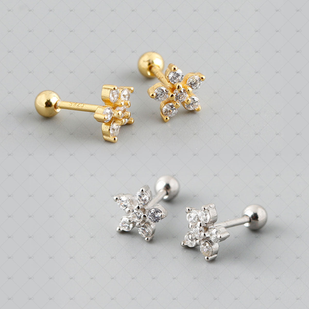 S925 Silver Flower Shaped Zircon Earrings