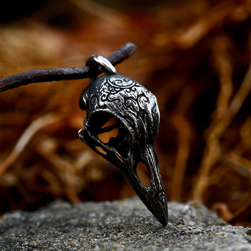 Nordic Viking Stainless Steel Carved Crow Pendant