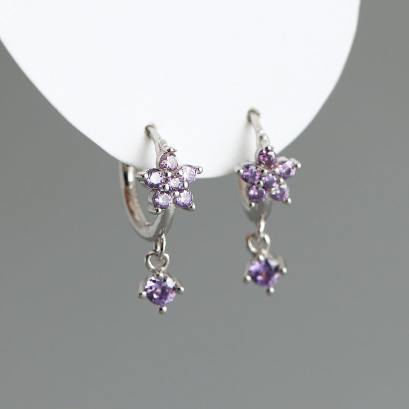 S925 Silver Multi-color Flower Shape Zircon Earrings