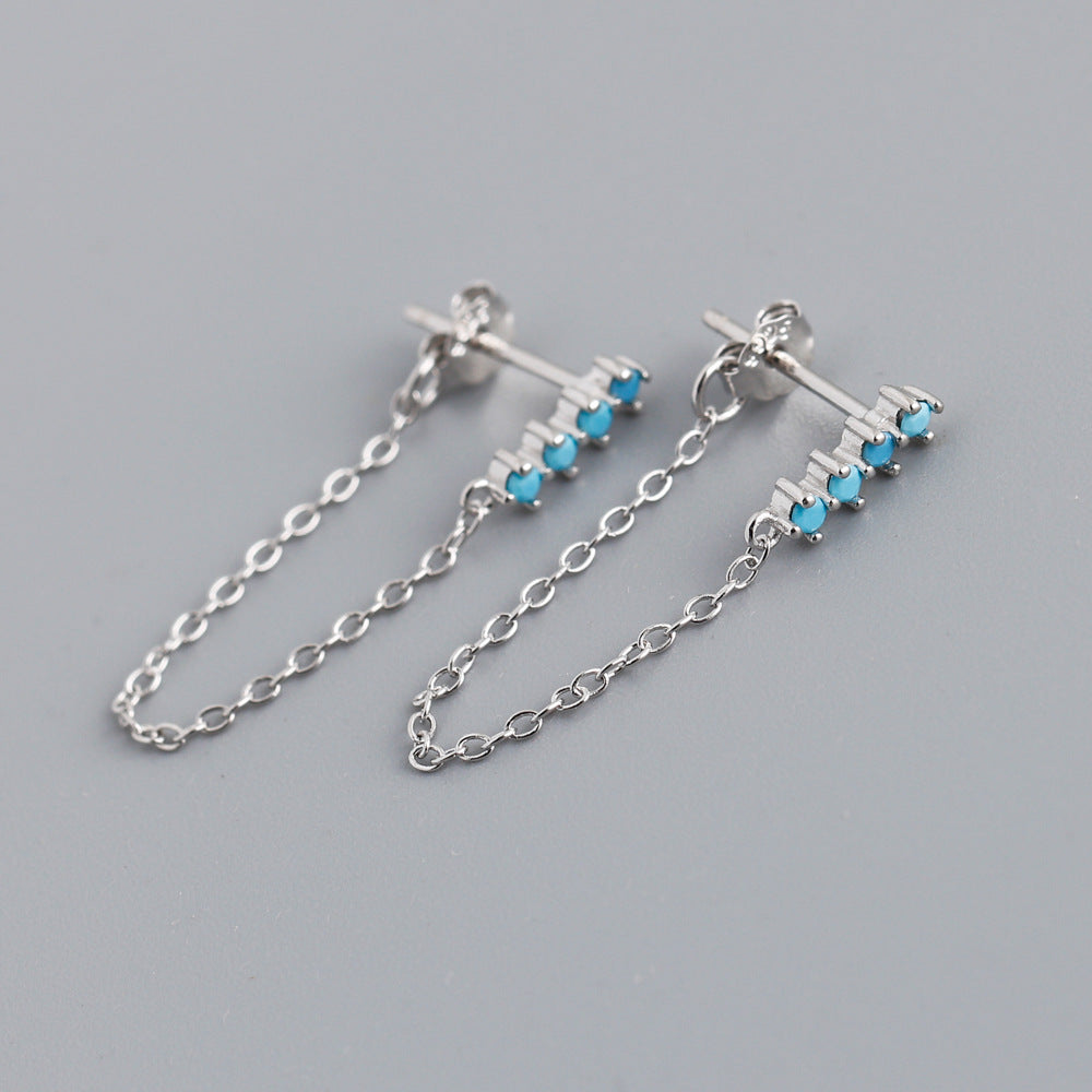 S925 Silver Multi-color Tassel Chain Style Earrings