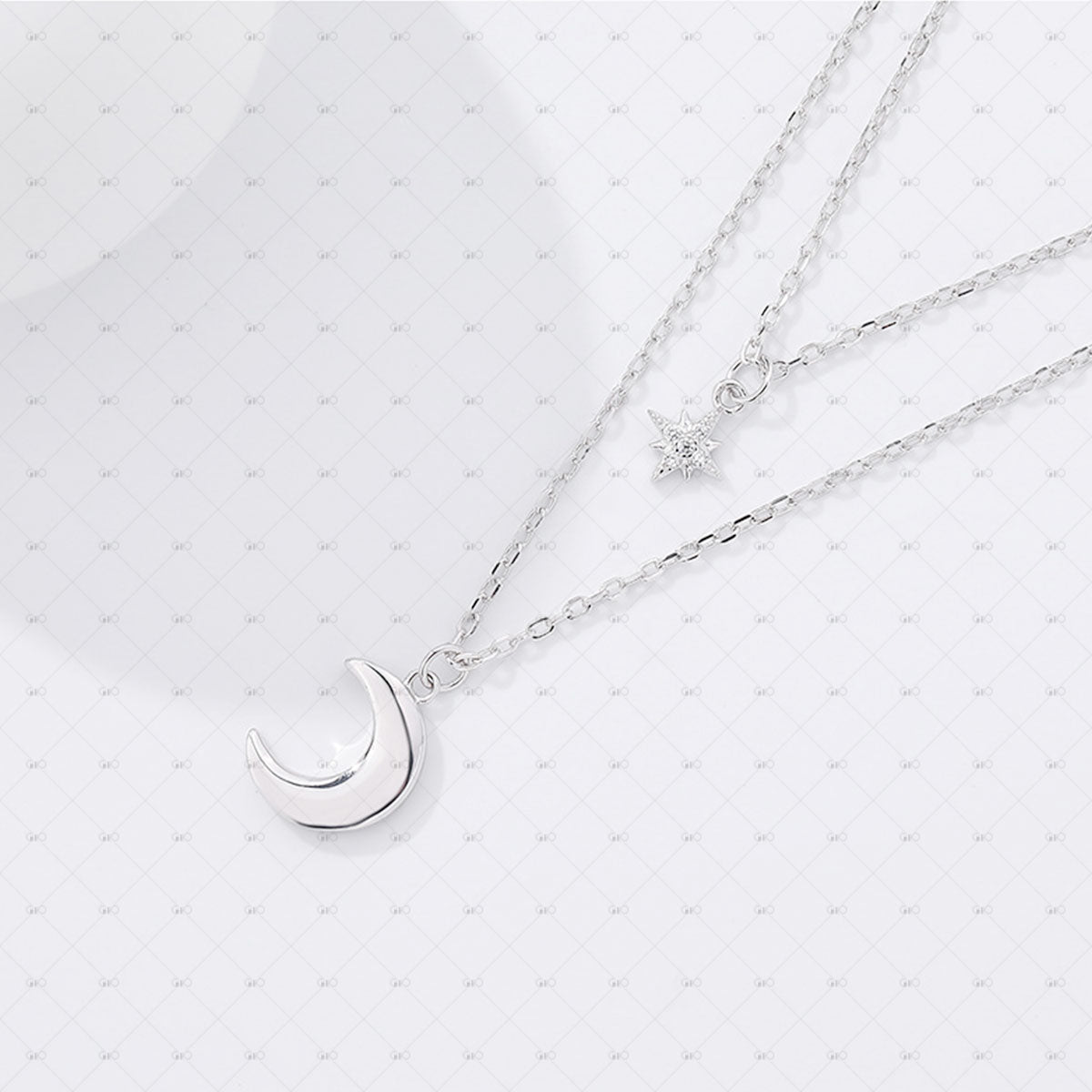 S925 Silver Double Layer Moon Star Zircon Necklace