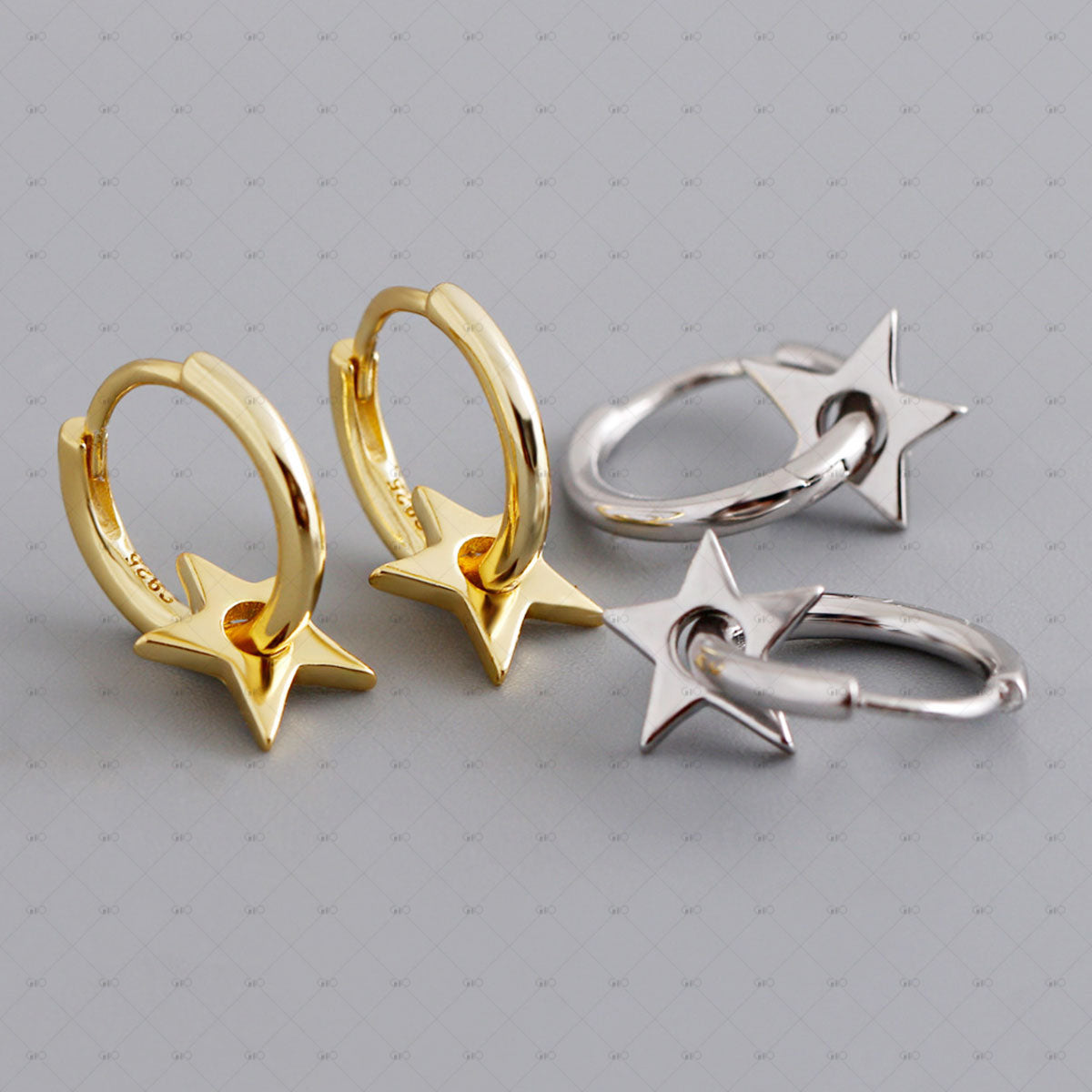 S925 Silver Cool Star Shape Round Earrings