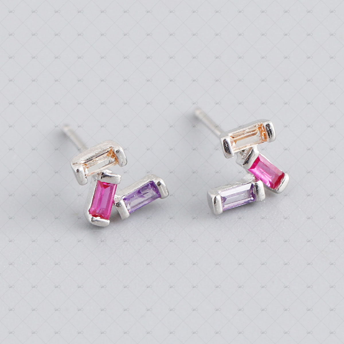 S925 Silver Small Square Colored Zirconia Earrings