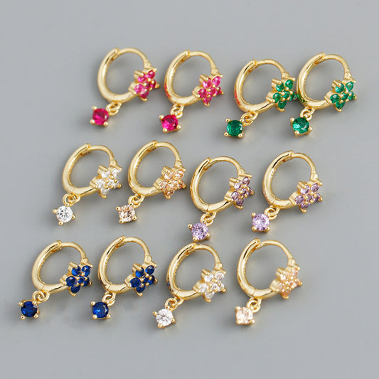 S925 Silver Multi-color Flower Shape Zircon Earrings