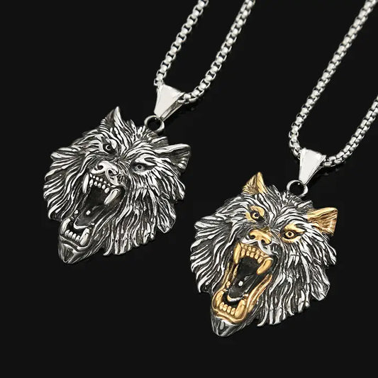 Viking Style Hip-Hop Wolf Head Necklace