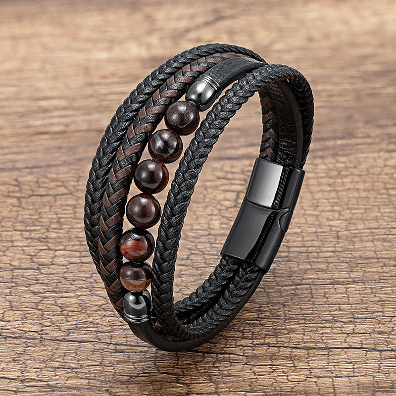 Multi-layer Leather Rope Hand Woven Stone Bracelet