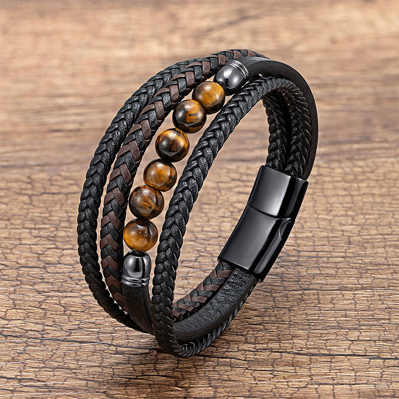 Multi-layer Leather Rope Hand Woven Stone Bracelet