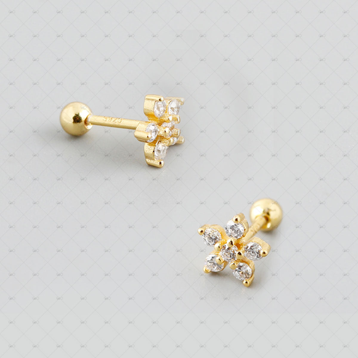 S925 Silver Flower Shaped Zircon Earrings