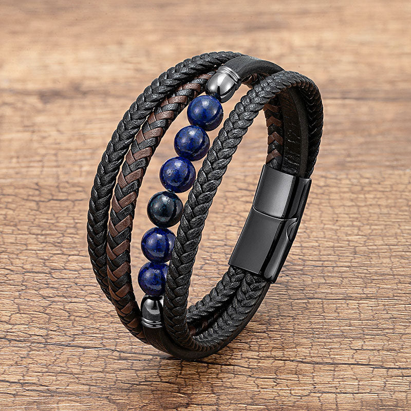 Multi-layer Leather Rope Hand Woven Stone Bracelet